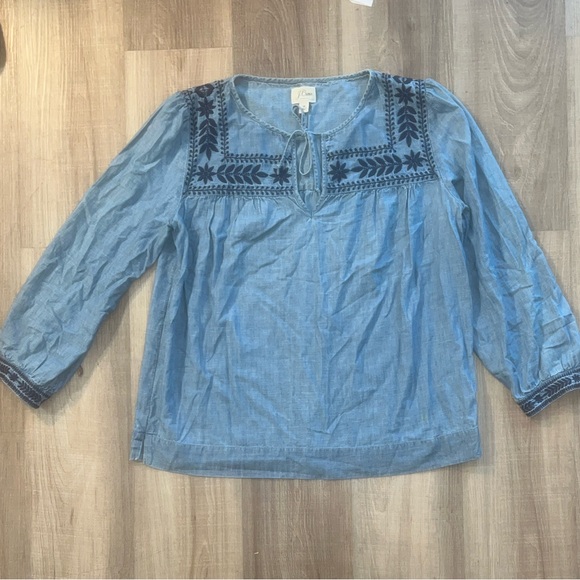 J. Crew Light Blue Embroidered Blouse - Picture 3 of 10